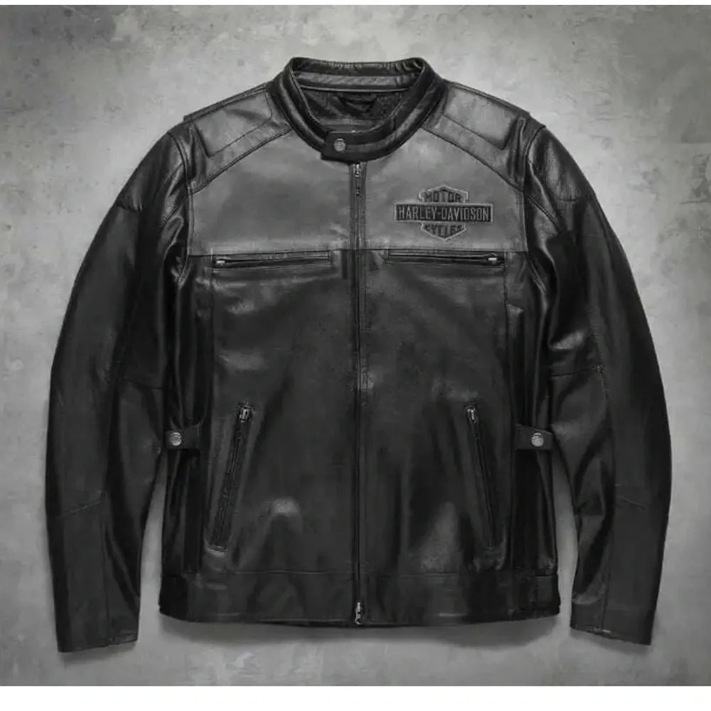 Harley Davidson Men's Votary black and Gray 100% Real Leather Motorcycle Jacket